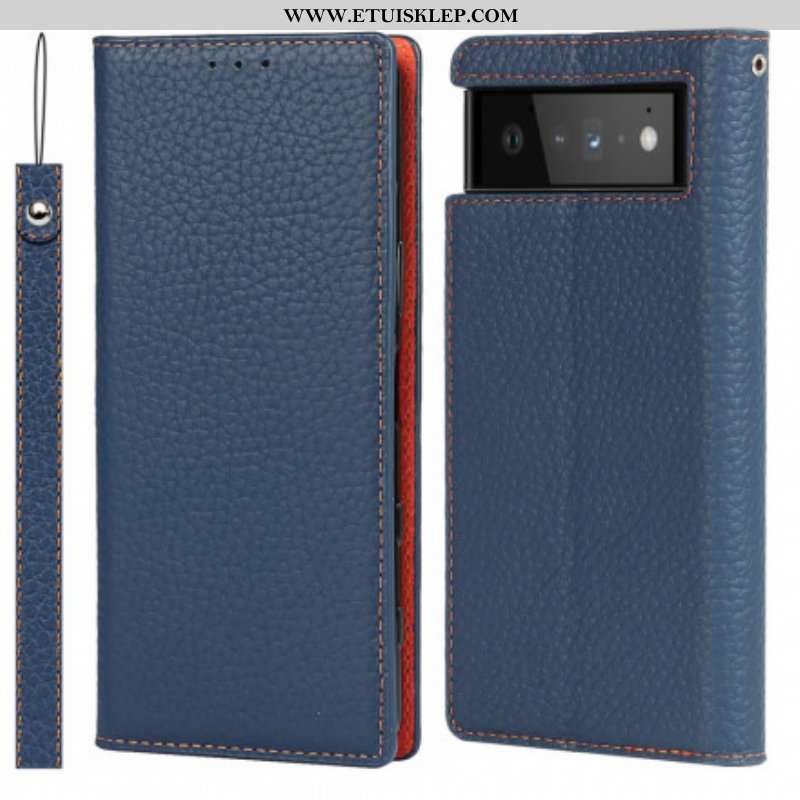 Etui Na Telefon do Google Pixel 6 z Łańcuch Etui Folio Oryginalny Skórzany Pasek Litchi